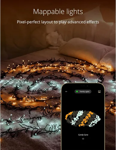 Vista 2 de Twinkly Cluster – Luces de Navidad LED controladas por aplicación con 400 LEDs AWW (ámbar, blanco cálido, blanco frío). 19.7 pies. Cable verde.