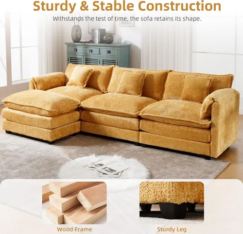 Vista 5 de GNIXUU Sofá Seccional Extragrande de 112" Cloud Couch para Sala de Estar, Moderno Sofá de Chenille en Forma de L, Cómodo Sofá Cama Modular Boucle