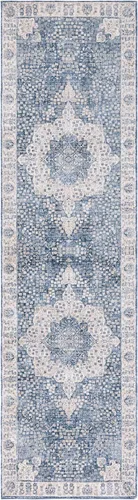 Vista 2 de SAFAVIEH Winston Collection - Alfombra de pasillo, 2 pies 2 pulgadas x 8 pies, color azul y crema, diseño envejecido, no desprende pelusa y de fácil