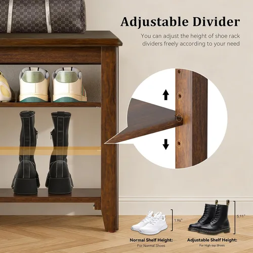 Vista 5 de Taitiy Banco de zapatos con estantes ajustables de 3 niveles para entrada