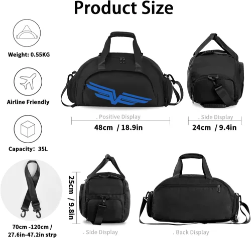 Vista 2 de FIORETTO 30L Sports Gym Duffle Bag with Wet Pocket & Shoe Compartment, Water Repellent Weekender Hospital Overnight Bag for Women, Sports Holdall