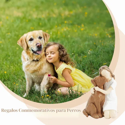 Vista 4 de Estatuilla de perro de niña abraza escultura pintada a mano Estatua Niña abrazando perro