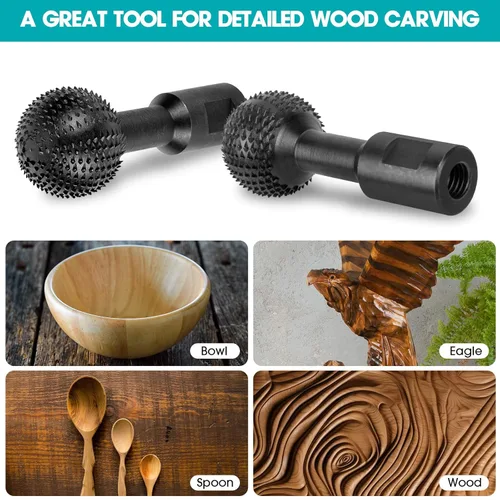 Vista 6 de BLEKOO 2 rebabas rotativas de esfera con roscas de 5/8-11, herramientas de tallado de madera para amoladora angular de 4 1/2 y 5 pulgadas