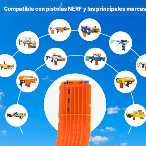 Vista 2 de BOROLA 10 dardos curvados cargador cargador clip de recarga rápida compatible con Nerf Elite (naranja, 3 piezas)