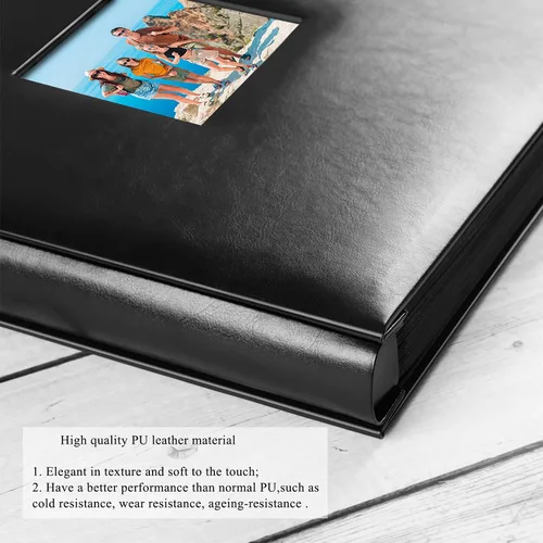 Vista 3 de Álbum de fotos de 4 x 6 con capacidad para 700 bolsillos, cubierta de cuero de gran capacidad, páginas negras con pestañas de índice, álbumes