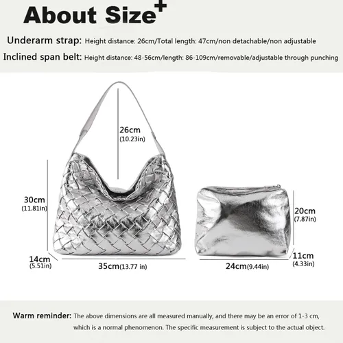 Vista 3 de Bolso Boston para mujer, bolso tejido de cuero vegano, bolso de mensajero para mujer, bolso cruzado de hombro de moda, casual hobo