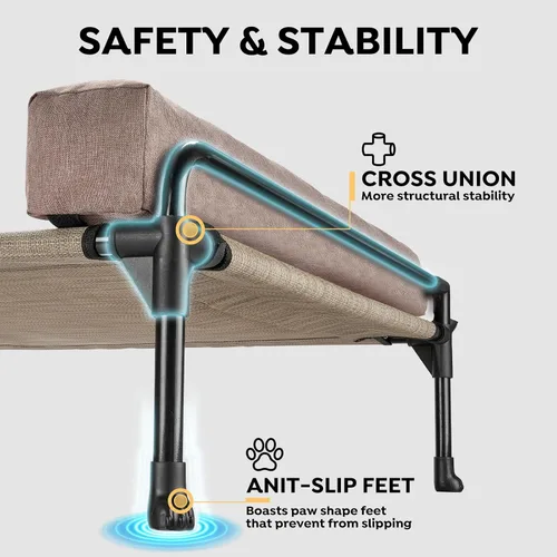 Vista 3 de Veehoo Cama Elevada para Perros - Cama Cot Refrescante para Exteriores para Perros de Tamaño Mediano con Cerca de Tres Lados, Cuna Elevada