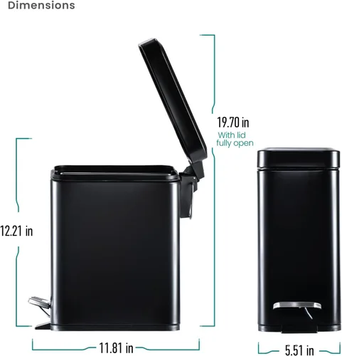 Vista 9 de Home Zone Living 1.3 galones pequeño cubo de basura para baño con tapa y pedal de paso, cesto de basura de acero inoxidable con diseño delgado