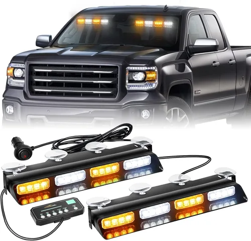 Vista 12 de XRIDONSEN Luces estroboscópicas de emergencia para salpicadero, advertencia intermitente de seguridad ámbar con controlador de pantalla digital