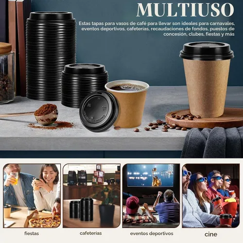 Vista 6 de Paquete de 100 tapas desechables negras para tazas de café, se