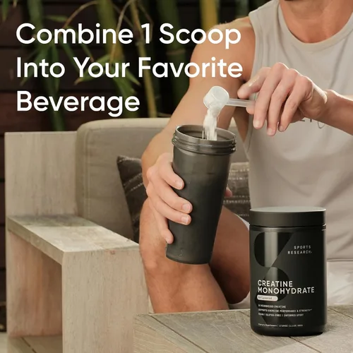 Vista 3 de Sports Research Creatine Monohydrate - Ganar músculo magro, mejorar el rendimiento y la fuerza y apoyar la recuperación del entrenamiento* - 5 g