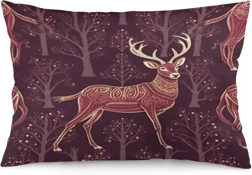 Vista 33 de Fundas de almohada decorativas de invierno, con bastones de caramelo, alce, Papá Noel, paseos en trineo, 12 x 20 pulgadas, con cremallera