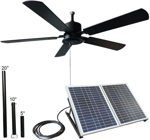 Vista 7 de Ventilador de techo solar para exteriores de 52 pulgadas con aspas de madera, panel solar total de 60 W para porches, patios, cenadores, pasarelas