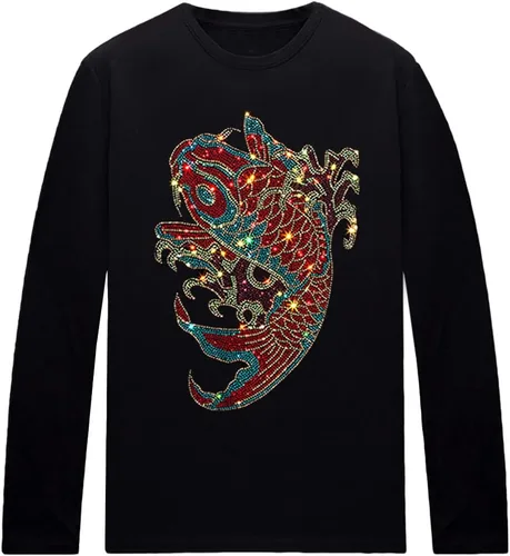 Vista 10 de HZCX FASHION Camisetas gráficas de manga larga para hombre y mujer, camisetas divertidas con diamantes de imitación