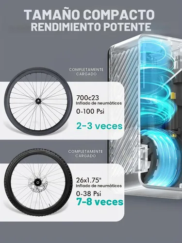 Vista 6 de GPUTEK Mini bomba eléctrica de bicicleta para válvulas Presta y Schrader Negro
