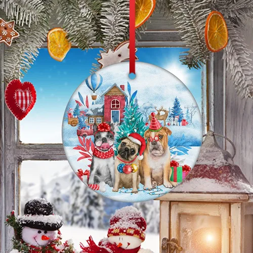 Vista 4 de Familia de árbol de Navidad adornos de Navidad de cerámica para perro, adorno colgante para la familia, adorno para árbol de Navidad, adorno