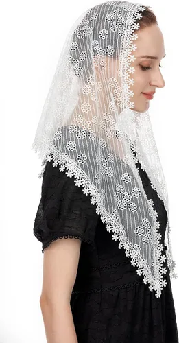 Vista 4 de Wgior Veils for Church Lace Chapel Veils Catholic Veil Triangle Latin Mass Veil Head Covering Scarf Mantilla