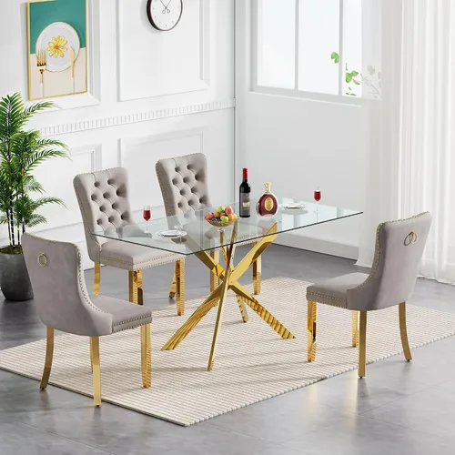 Vista 27 de Juego de mesa de comedor de cristal plateado moderno de 47 pulgadas para 2, juego de mesa de comedor de cocina redonda de 3 piezas con patas