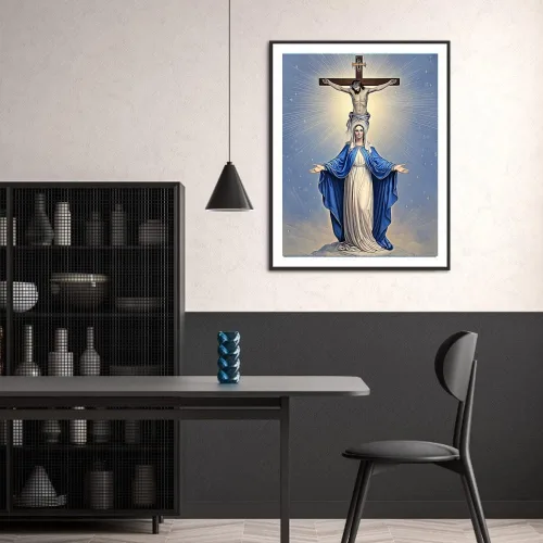 Vista 4 de MaiYiYi Pintura de diamantes de Jesús por números, taladro redondo completo 5D, pintura de diamantes con puntada de Virgen María, cruz religiosa