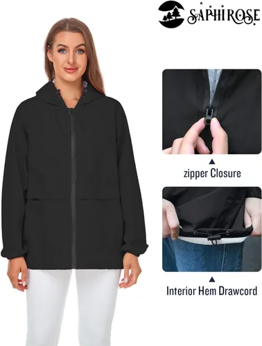 Vista 7 de SaphiRose Chaqueta impermeable ligera para mujer, rompevientos con capucha