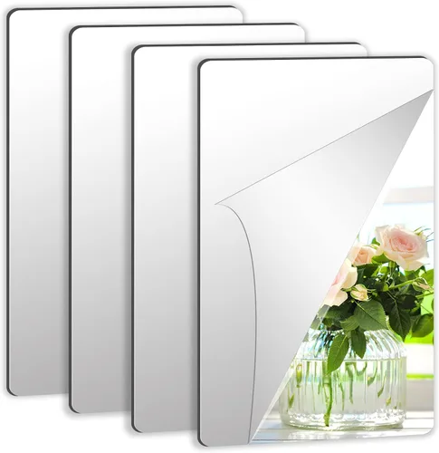 Vista 10 de JUNEBRUSHS Paquete de 4 Espejos Acrílicos Autoadhesivos, Azulejos de Espejo de 12X 12 Pulgadas, Láminas de Espejos de Plástico Flexibles Adhesivas a