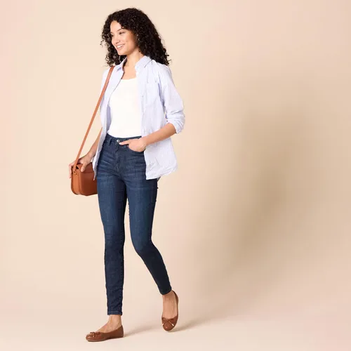 Vista 5 de Tienda Essentials Jeans ajustados para mujer, cintura alta, jeans elásticos