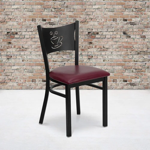 Vista 16 de Flash Furniture HERCULES Series Silla de restaurante de metal con respaldo de café negro - Asiento de vinilo burdeos Asiento de vinilo borgoña/marco