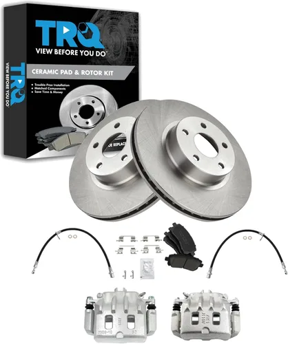 Vista 58 de TRQ Juego de pastillas de freno delanteras y rotores de cerámica, pinzas, mangueras, compatibles con Honda Odyssey 2005-2010