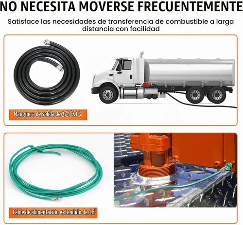 Vista 5 de VEVOR Bomba de Transferencia de Combustible, 12V DC 16 GPM 1/4 HP, Bomba Extractora de Gasolina con Boquilla Automática, Manguera de Descarga y Tubo