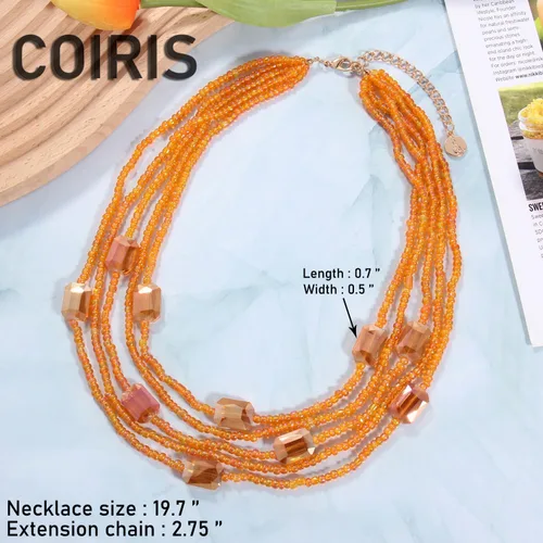 Vista 4 de COIRIS - Collar de cuentas de múltiples semillas con cuentas rectangulares acrílicas, babero grueso, collar de cuentas de arroz