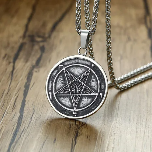 Vista 6 de Jakob Miller Collar con colgante de cruz de Satán Leviatán de acero inoxidable para hombres y mujeres, joyería con símbolo de brimstone