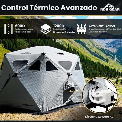Vista 5 de Obsidiana - Refugio de campamento resistente para 4 estaciones, capacidad para 6-8 personas, tienda de campaña emergente instantánea, aislada
