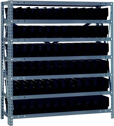 Vista 179 de Quantum QSBU-245BK Heavy Duty Shelving Unit with (7) Shelves and (24) QUS245 Black Bins for Garage Warehouse Storage Distribution 400 lb Load