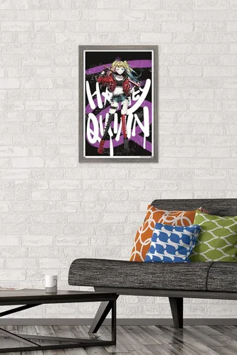 Vista 2 de Trends International DC Comics - Póster de pared de anime Harley Quinn, 14.725 x 22.375 pulgadas, versión enmarcada de madera de granero