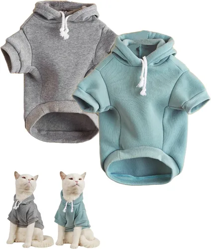 Vista 25 de QWINEE Sudadera básica con capucha para perro, suéter cálido para gatos, ropa para mascotas para Chihuahua, cachorro, gatito, perros pequeños