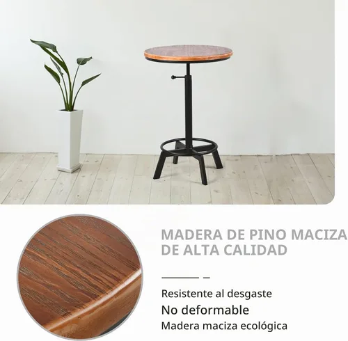 Vista 7 de LOKKHAN Mesa de bar giratoria ajustable de 30 a 35.4 pulgadas, mesa redonda de madera de 23.6 pulgadas de diámetro, cocina industrial rústica