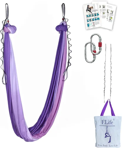Vista 7 de F.Life Kit de hamaca de yoga aéreo, columpio de yoga, multicolor, 5 yardas, yoga volador, incluye cadena de margarita, mosquetón y guía de postura