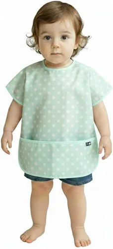 Vista 40 de Plie Short Sleeve Waterproof Bib for Toddlers – Easy Clean Feeding Apron for Mealtime, Daycare, Self-Feeding, Lightweight