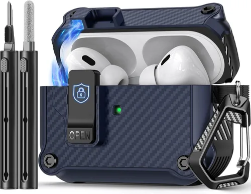 Vista 22 de Pohgelan Compatible con AirPods Pro 2ª/1ª generación, estuche con cierre magnético automático y kit de limpieza, compatible con funda Magsafe - Negro