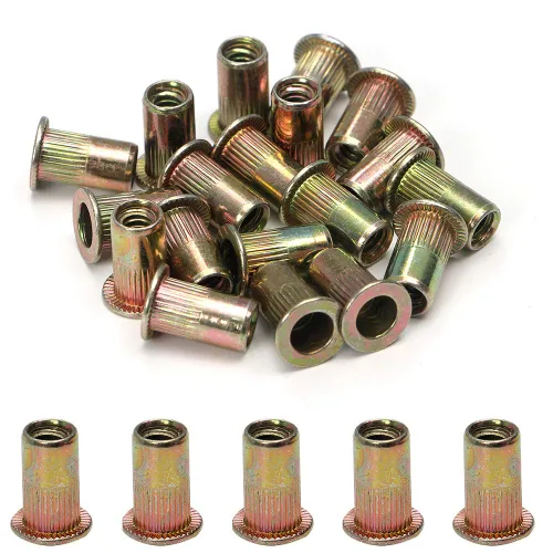 Vista 3 de 100 piezas de tuercas de remache de acero al carbono SAE 1/4-20 Tuercas de remache roscadas Kit de insertos Nutsert Rivnuts Woopais