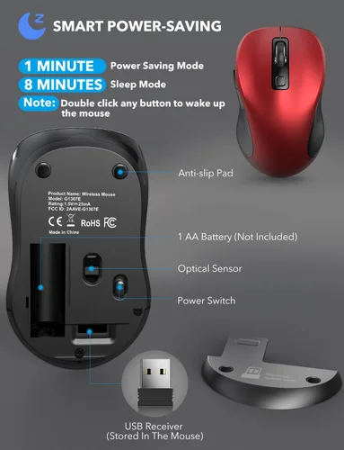 Vista 4 de Trueque Mouse inalámbrico para laptop, mouse ergonómico de 2.4 G con 3 niveles de DPI ajustables, botones de página arriba y abajo, mouse USB