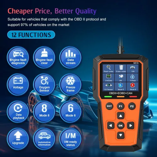 Vista 3 de Escáner Universal OBD II Clásico Mejorado, Lector de Código de Fallas de Motor Automotor, Instrumento de Diagnóstico CAN, Lee y Borra Códigos