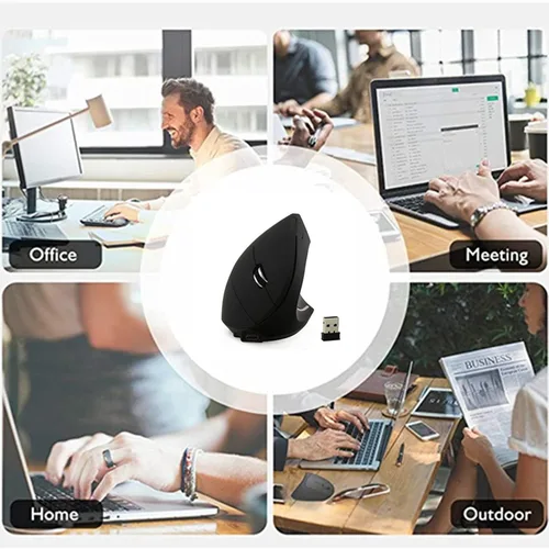 Vista 7 de Mouse inalámbrico vertical ergonómico, ratones ópticos recargables de 2.4 GHz, 80012001600 DPI, 6 botones para laptop, PC, computadora, escritorio