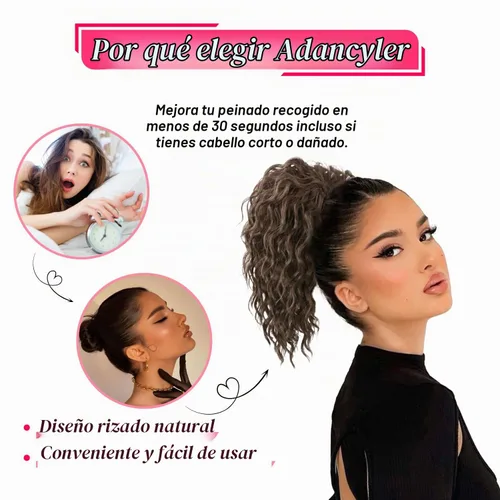 Vista 5 de Extension de cabello con moño desordenado, textura Yaki, con cabello suelto, ondulado y rizado, corto, con cordón de ajuste, extensiones de cola