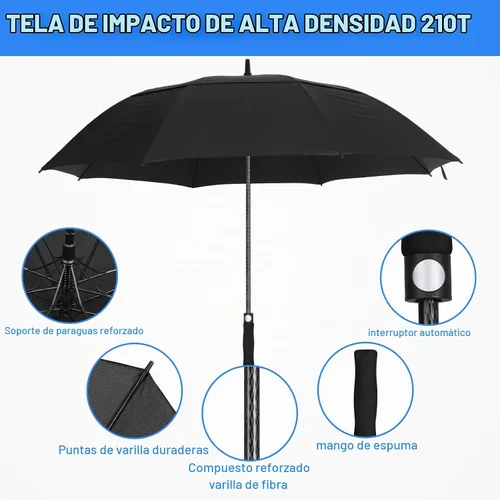 Vista 3 de Jexine Paraguas de golf abierto automático grande Negro