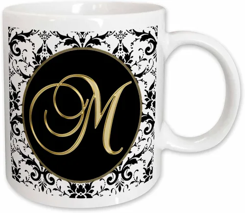 Vista 10 de 3dRose Image of The Script Letter M - Taza de cerámica, color blanco y negro, 11 oz Negro/Blanco