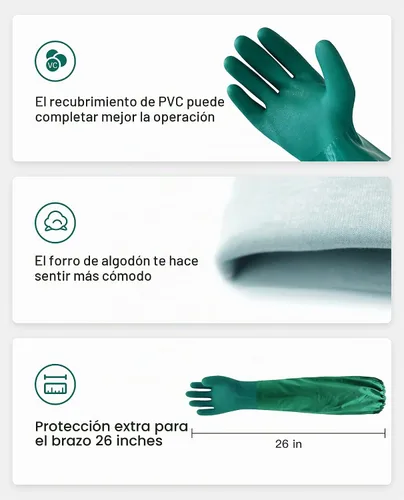 Vista 2 de PACIFIC PPE - Guantes de PVC resistentes a productos químicos de 26 pulgadas, impermeables, reutilizables, L Verde 26 in 1 par