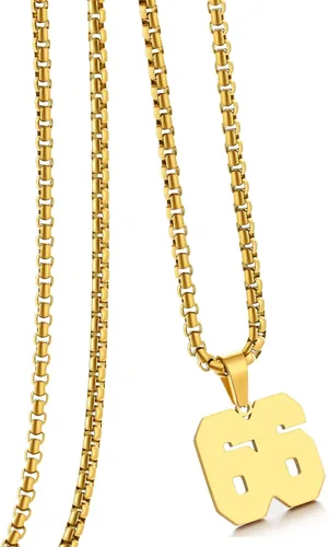 Vista 180 de Collar de Número Dorado para Hombre, Cadena de Acero Inoxidable con Colgante de Número para Atletas, Joyería Deportiva Personalizada para Niños