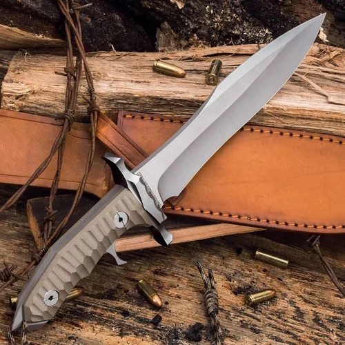 Vista 5 de United Cutlery Rambo Last Blood Heartstopper Cuchillo y Funda de Cuero - Oficialmente Autorizado por Stallone, Hoja de Acero Inoxidable 7Cr17, Mango
