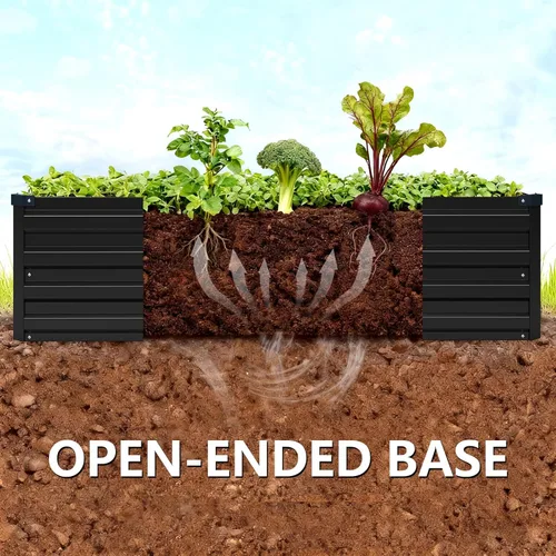 Vista 3 de Vengarus Kit de cama de jardín galvanizado elevado de 6 x 3 x 1 pies (paquete de 2), maceta de metal para exteriores, contenedor rectangular de Negro